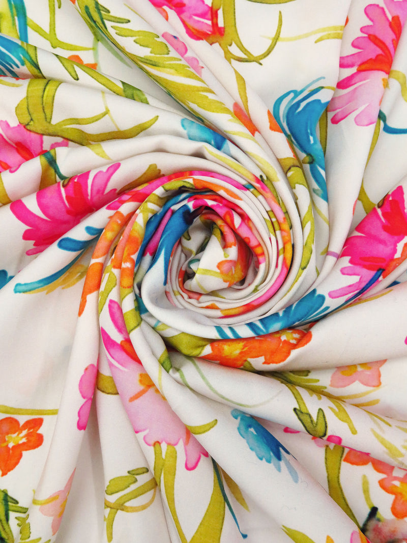 Bone/Limerick/Persian Rose/Multi 100% Polyester Wild Floral Print Washed Charmeuse 56W