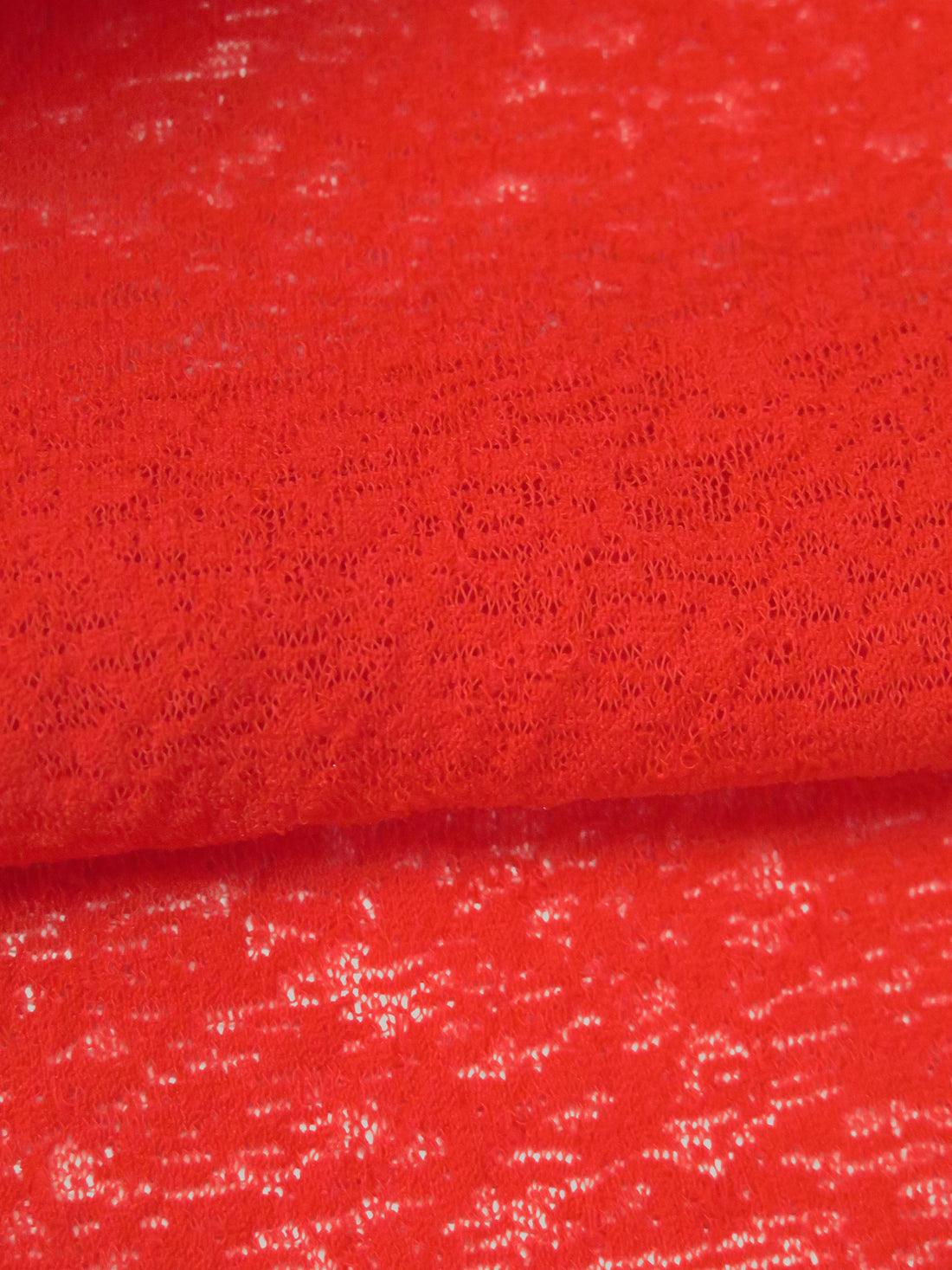 Vivid Vermilion Red Polyester/Lycra Onionskin Burnout Knit 54W