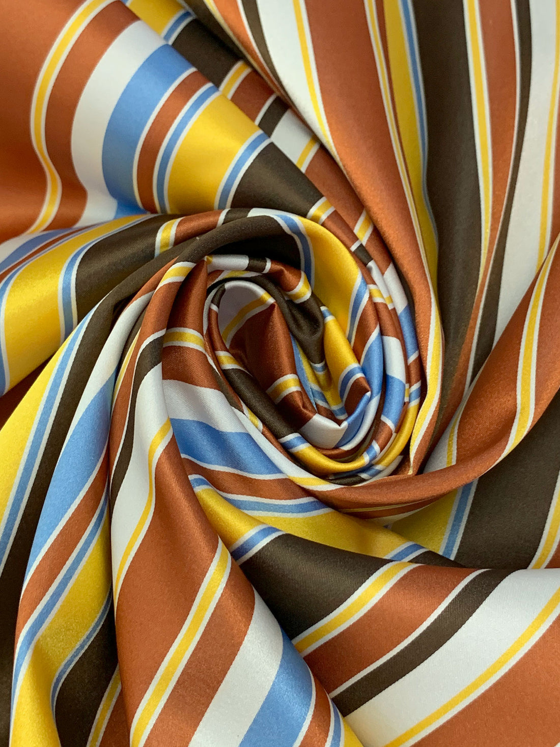 Antique Bronze/White/Vista Blue/Multi 100% Polyester Vertical Stripe Satin Coat Lining - Imported From Japan - 26W
