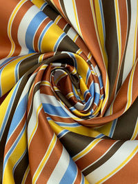 Antique Bronze/White/Vista Blue/Multi 100% Polyester Vertical Stripe Satin Coat Lining - Imported From Japan - 26W
