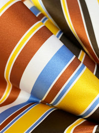 Antique Bronze/White/Vista Blue/Multi 100% Polyester Vertical Stripe Satin Coat Lining - Imported From Japan - 26W