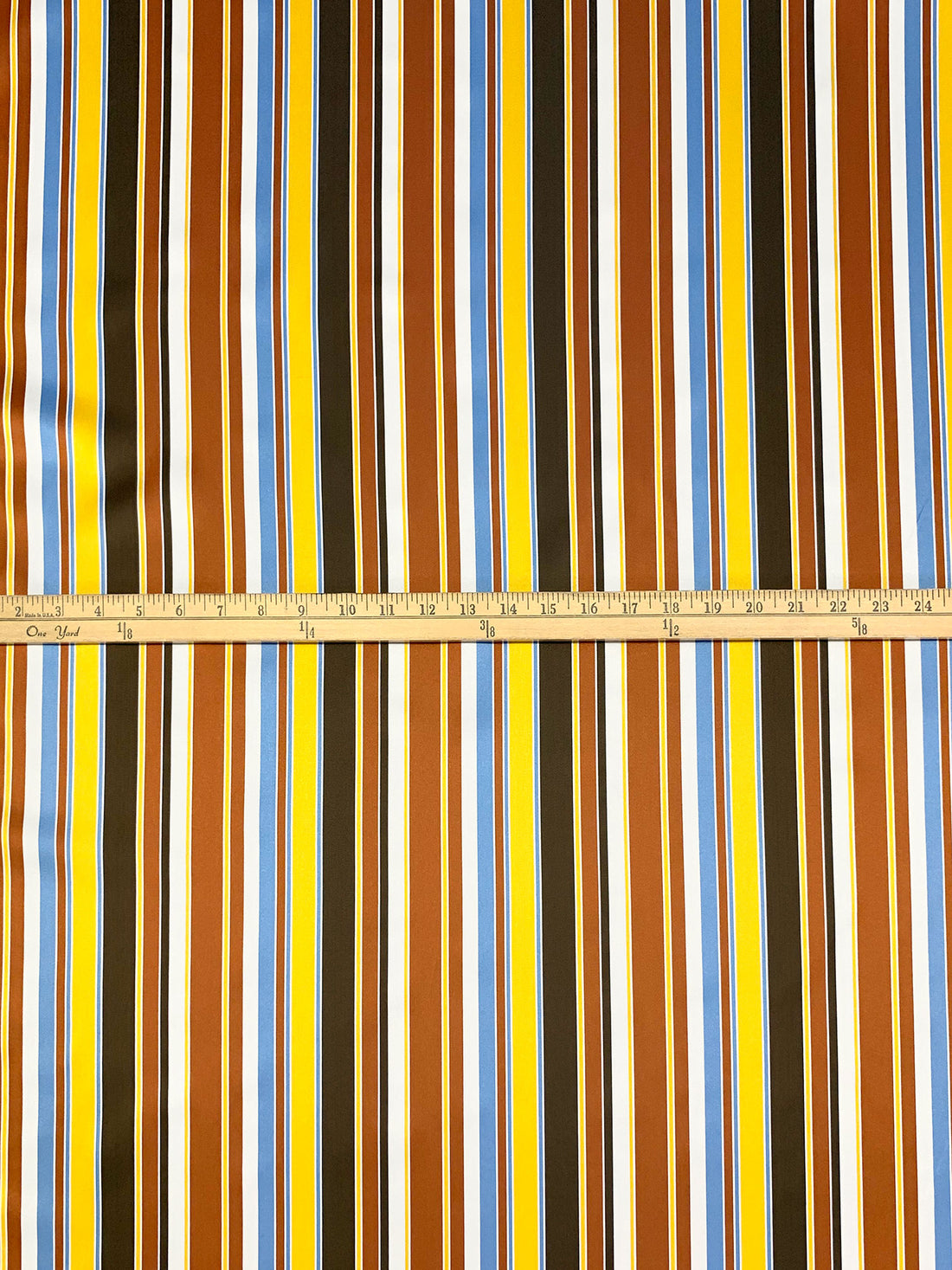 Antique Bronze/White/Vista Blue/Multi 100% Polyester Vertical Stripe Satin Coat Lining - Imported From Japan - 26W