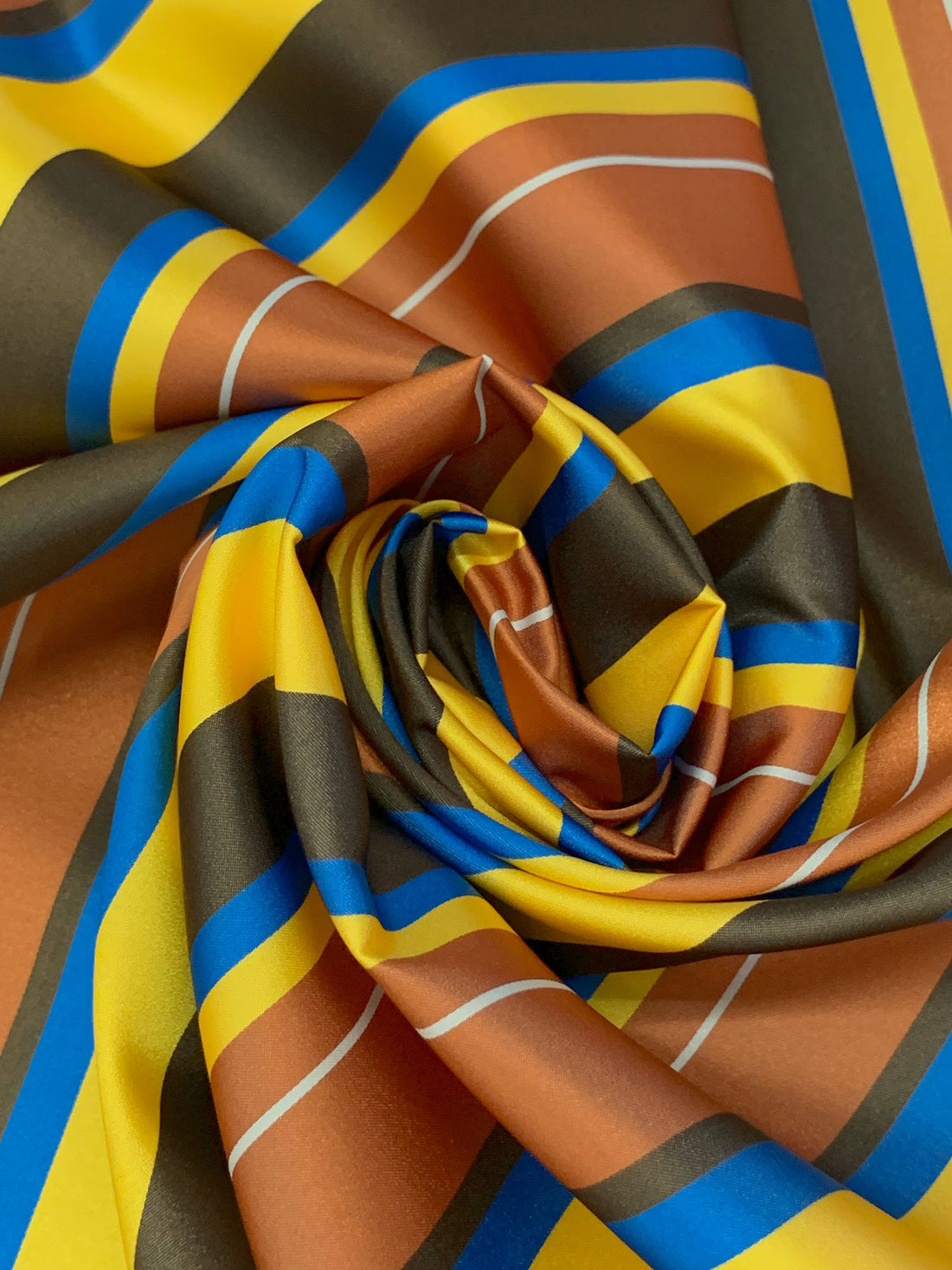Saffron/Golden Brown/Cobalt/Multi 100% Polyester Vertical Stripe Satin Coat Lining - Imported From Japan - 26W