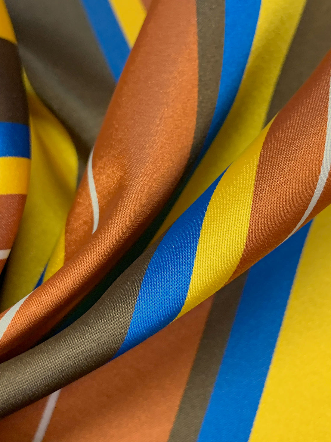 Saffron/Golden Brown/Cobalt/Multi 100% Polyester Vertical Stripe Satin Coat Lining - Imported From Japan - 26W