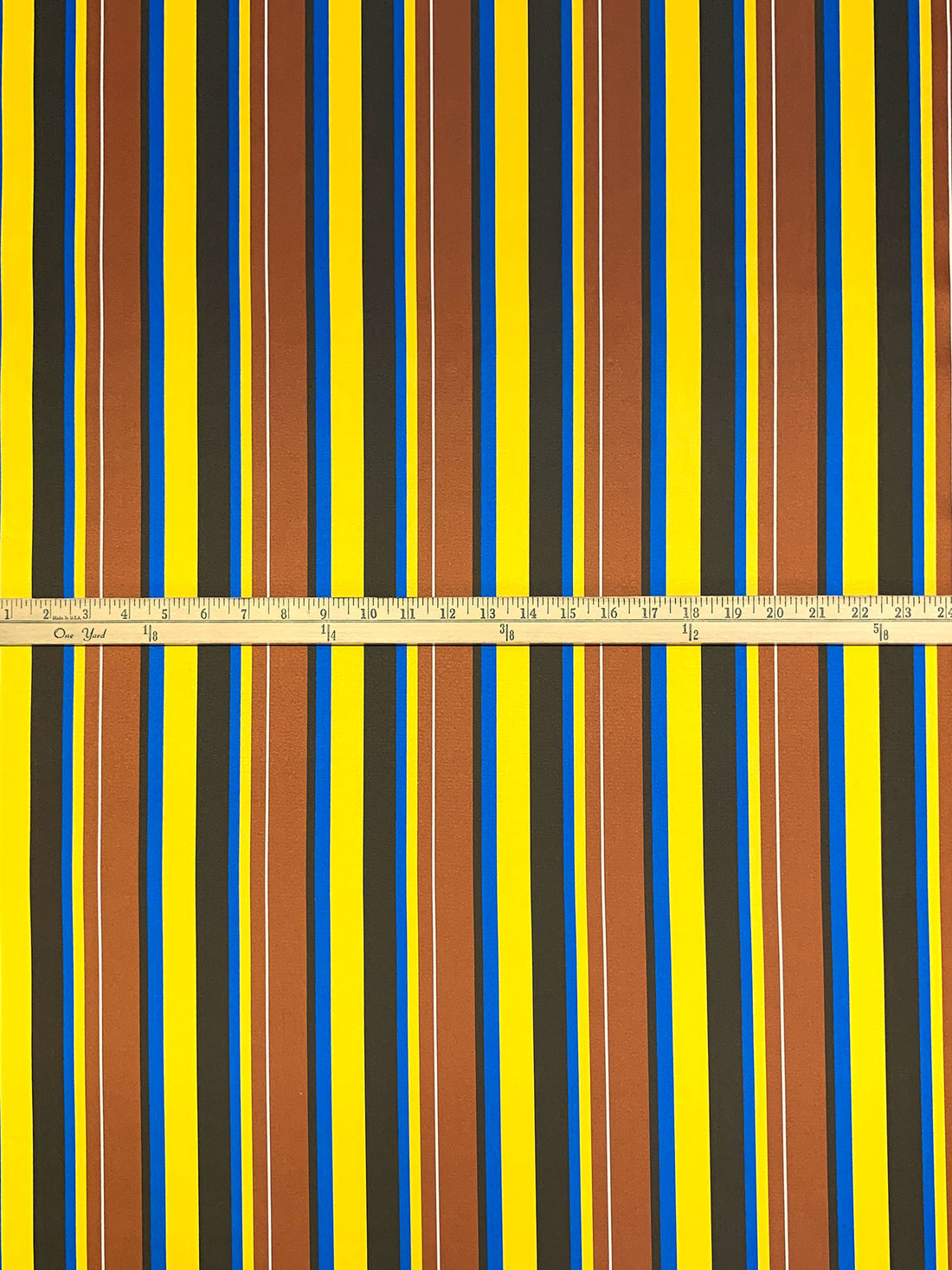 Saffron/Golden Brown/Cobalt/Multi 100% Polyester Vertical Stripe Satin Coat Lining - Imported From Japan - 26W