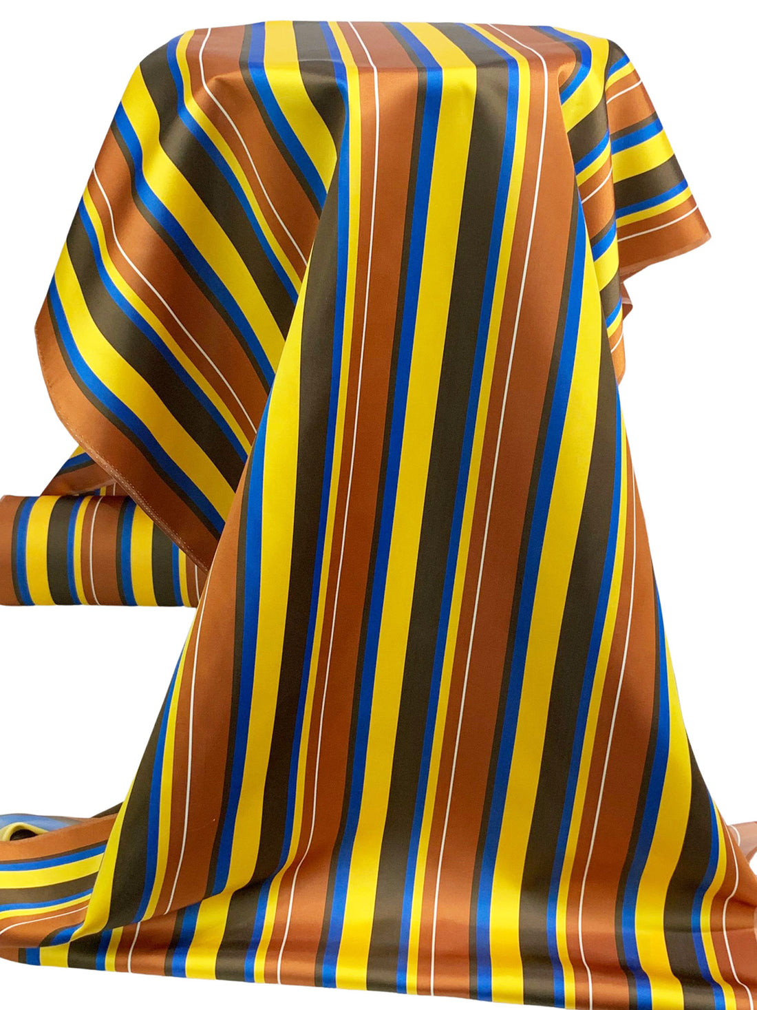 Saffron/Golden Brown/Cobalt/Multi 100% Polyester Vertical Stripe Satin Coat Lining - Imported From Japan - 26W