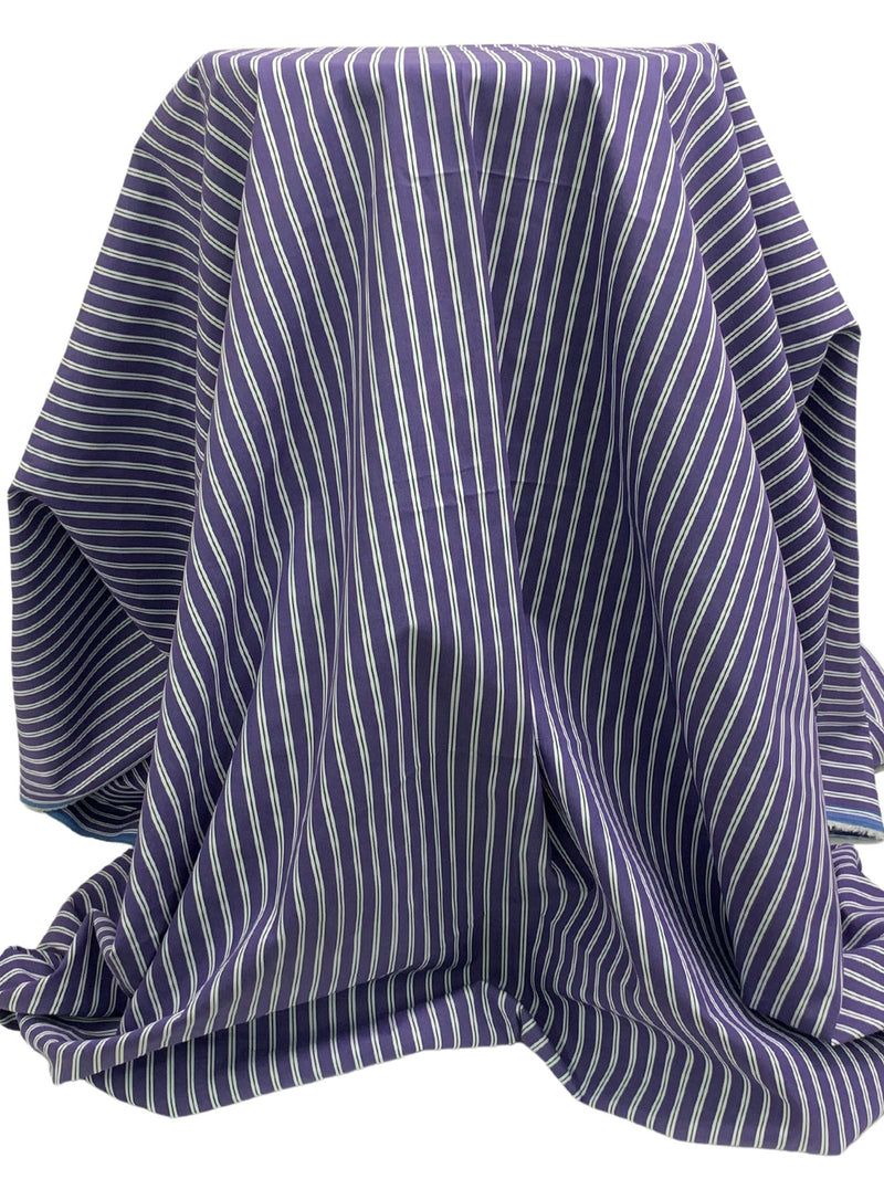 Blueberry/White 100% Cotton Vertical Stripe Shirting 58W