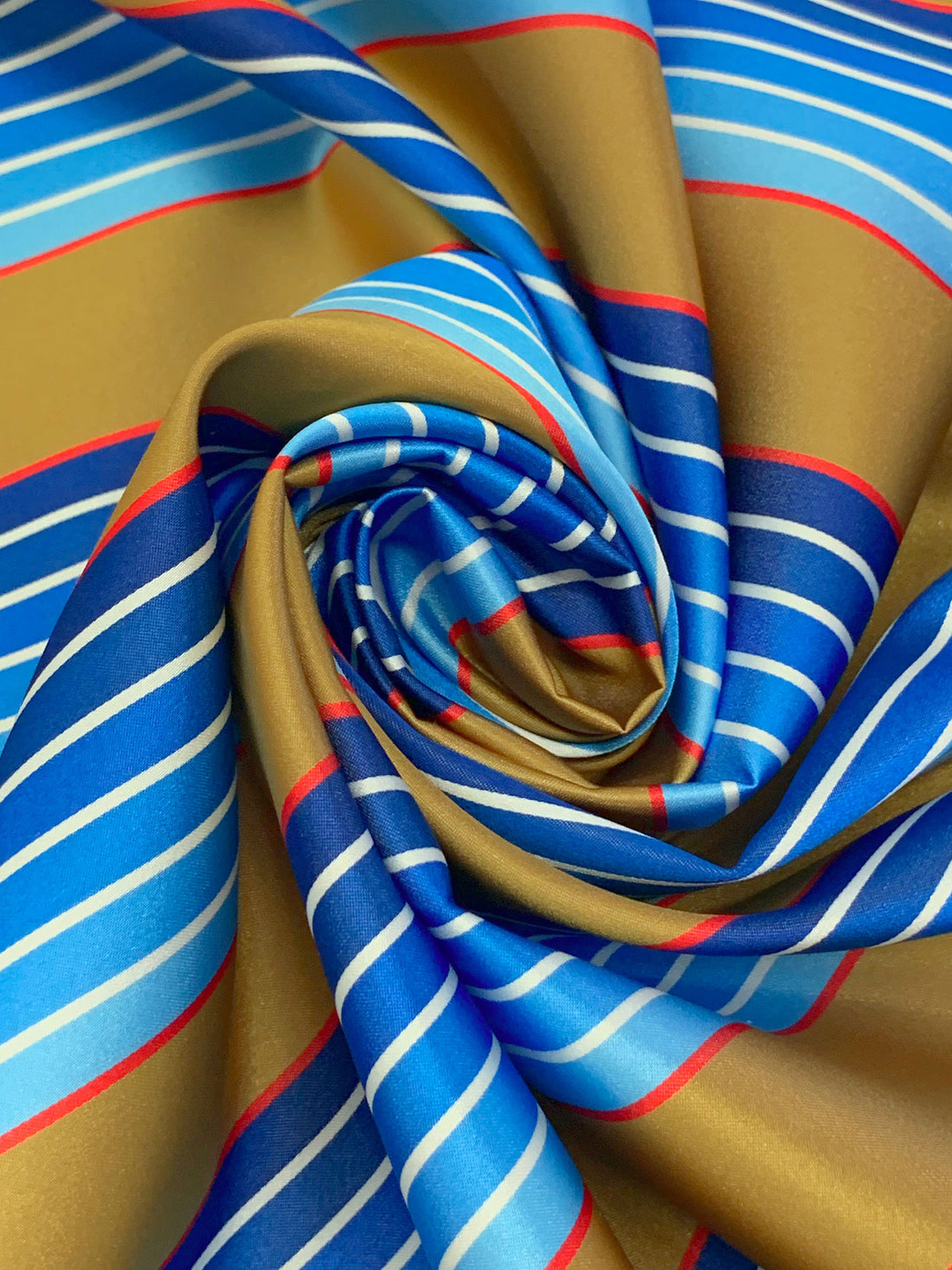 Bronze/French Blue/Dark Royal Blue/Multi 100% Polyester Vertical Stripe Satin Coat Lining - Imported From Japan - 26W