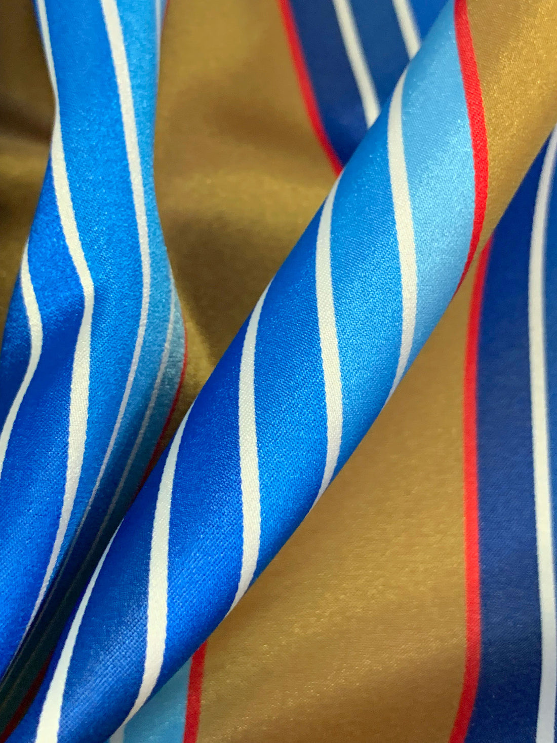 Bronze/French Blue/Dark Royal Blue/Multi 100% Polyester Vertical Stripe Satin Coat Lining - Imported From Japan - 26W