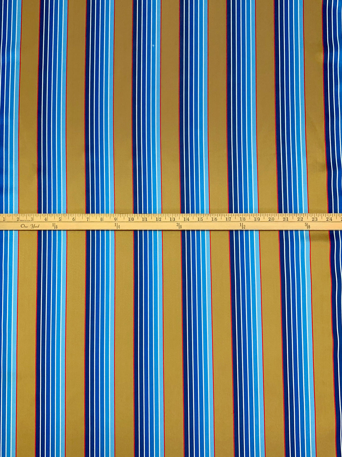 Bronze/French Blue/Dark Royal Blue/Multi 100% Polyester Vertical Stripe Satin Coat Lining - Imported From Japan - 26W