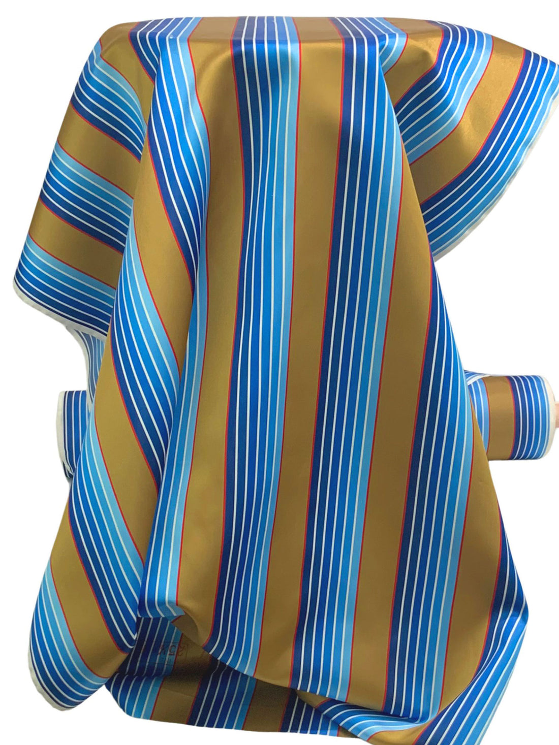 Bronze/French Blue/Dark Royal Blue/Multi 100% Polyester Vertical Stripe Satin Coat Lining - Imported From Japan - 26W