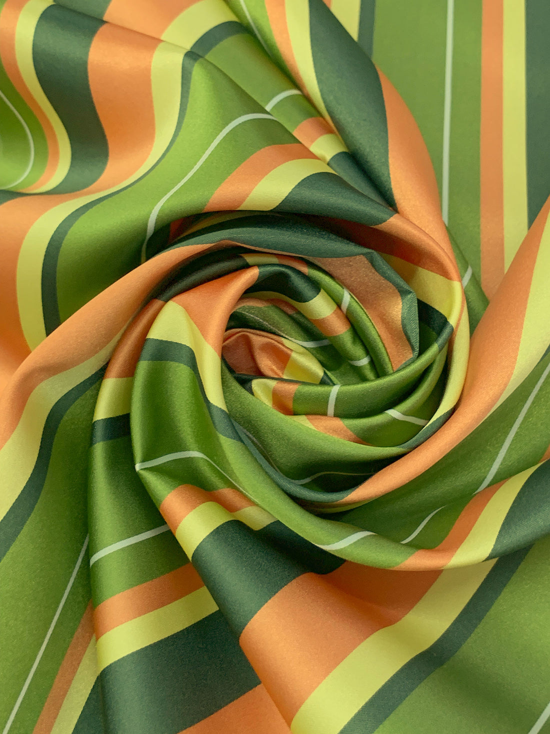 Coral Orange/Palm Leaf/Canary/Multi 100% Polyester Vertical Stripe Satin Coat Lining - Imported From Japan - 26W