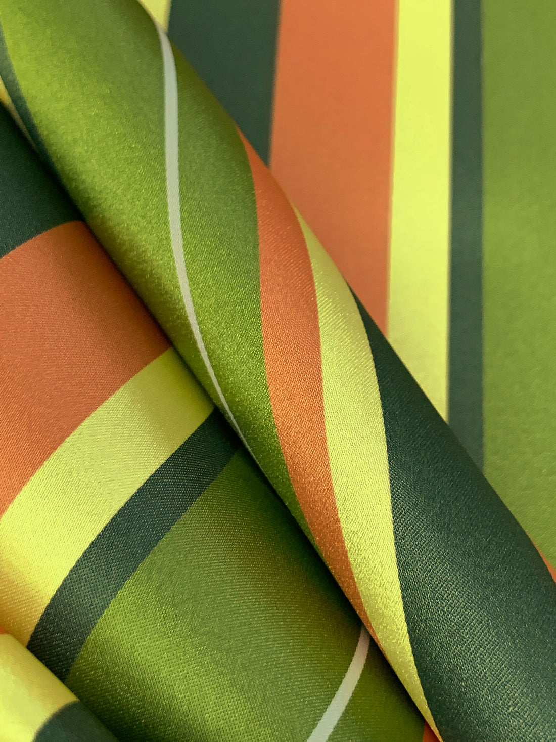 Coral Orange/Palm Leaf/Canary/Multi 100% Polyester Vertical Stripe Satin Coat Lining - Imported From Japan - 26W