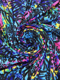 Sky Blue/Magenta/Bright Lemon/Multi Polyester/Spandex Abstract Multi Animal Print Activewear Knit - Elite Sportswear - 58W