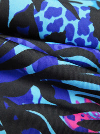 Sky Blue/Magenta/Bright Lemon/Multi Polyester/Spandex Abstract Multi Animal Print Activewear Knit - Elite Sportswear - 58W