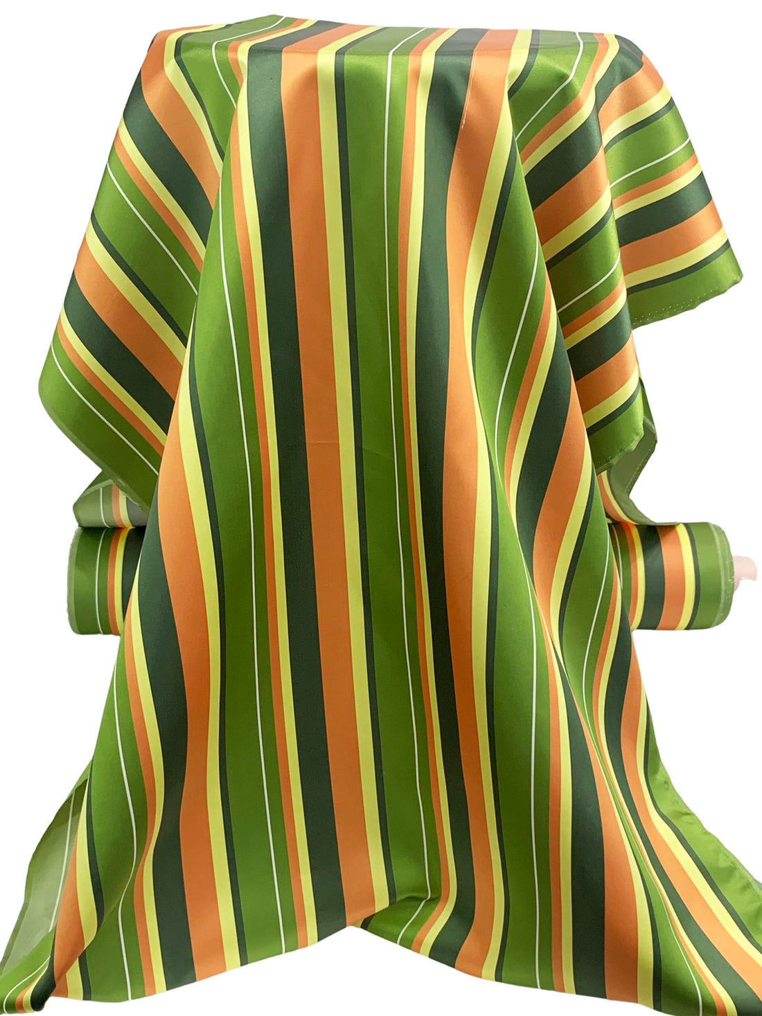 Coral Orange/Palm Leaf/Canary/Multi 100% Polyester Vertical Stripe Satin Coat Lining - Imported From Japan - 26W