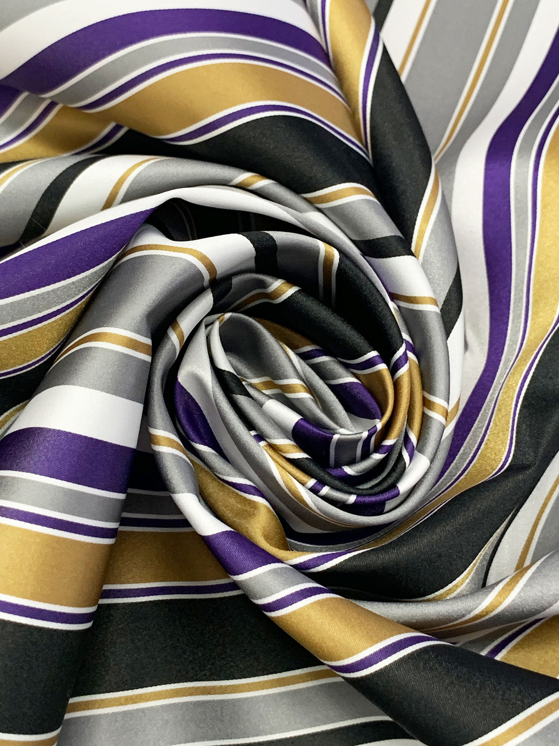 Dolphin Gray/Old Gold/Purple/Multi 100% Polyester Vertical Stripe Satin Coat Lining - Imported From Japan - 26W