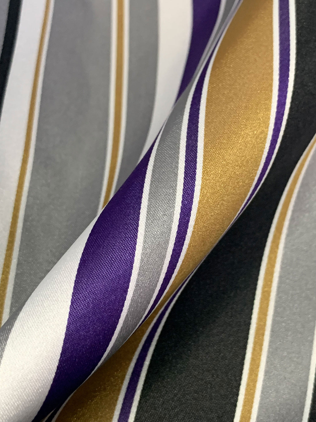 Dolphin Gray/Old Gold/Purple/Multi 100% Polyester Vertical Stripe Satin Coat Lining - Imported From Japan - 26W