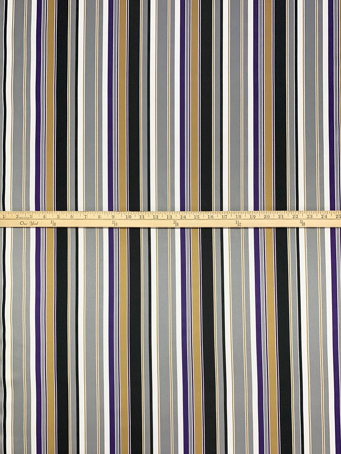 Dolphin Gray/Old Gold/Purple/Multi 100% Polyester Vertical Stripe Satin Coat Lining - Imported From Japan - 26W