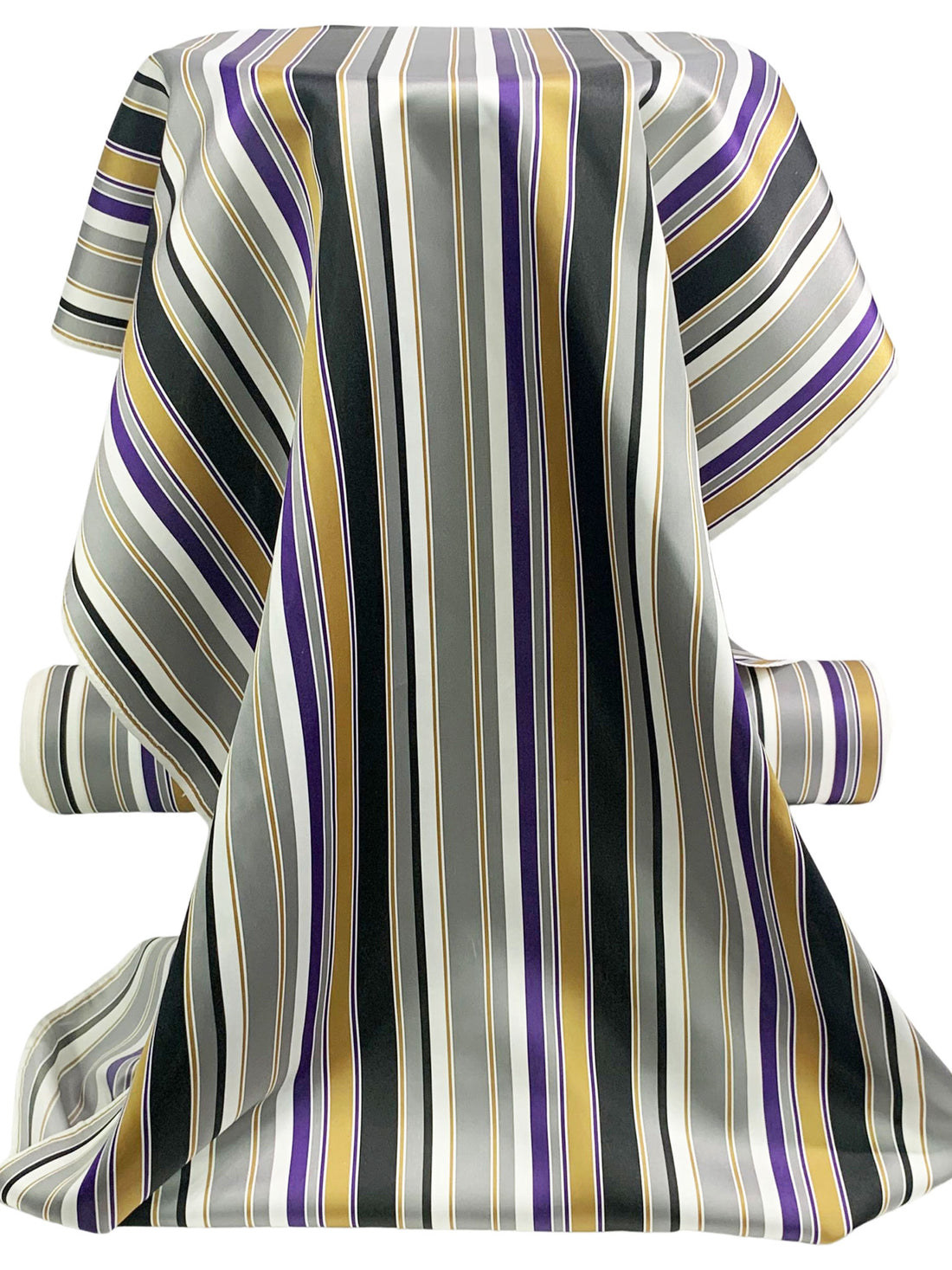 Dolphin Gray/Old Gold/Purple/Multi 100% Polyester Vertical Stripe Satin Coat Lining - Imported From Japan - 26W