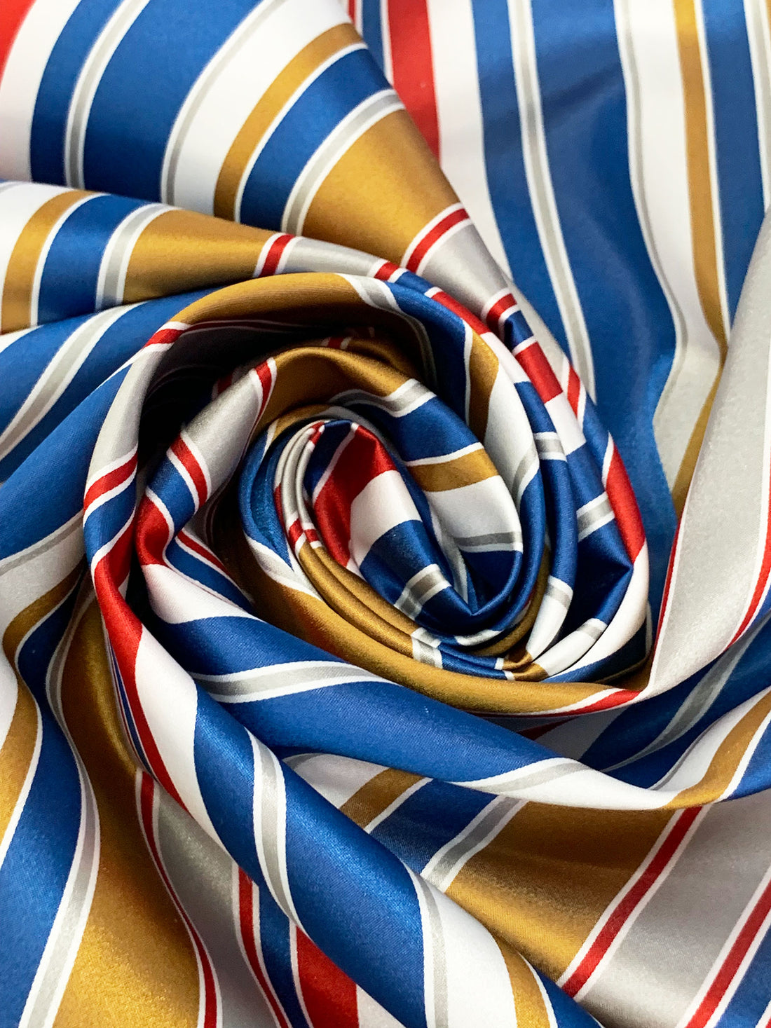 Lapis Blue/White/Antique Gold/Multi 100% Polyester Vertical Stripe Satin Coat Lining - Imported From Japan - 26W