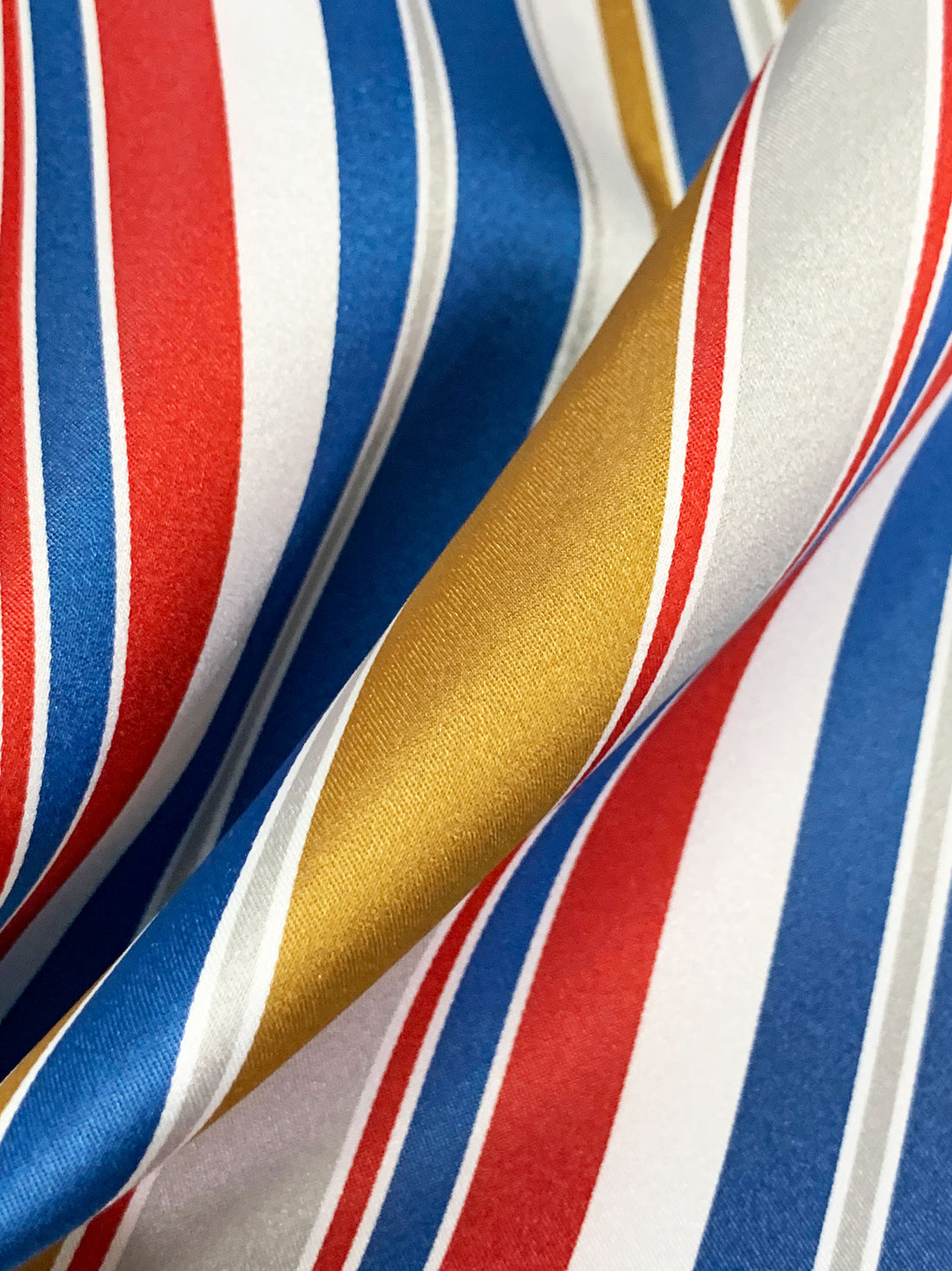 Lapis Blue/White/Antique Gold/Multi 100% Polyester Vertical Stripe Satin Coat Lining - Imported From Japan - 26W