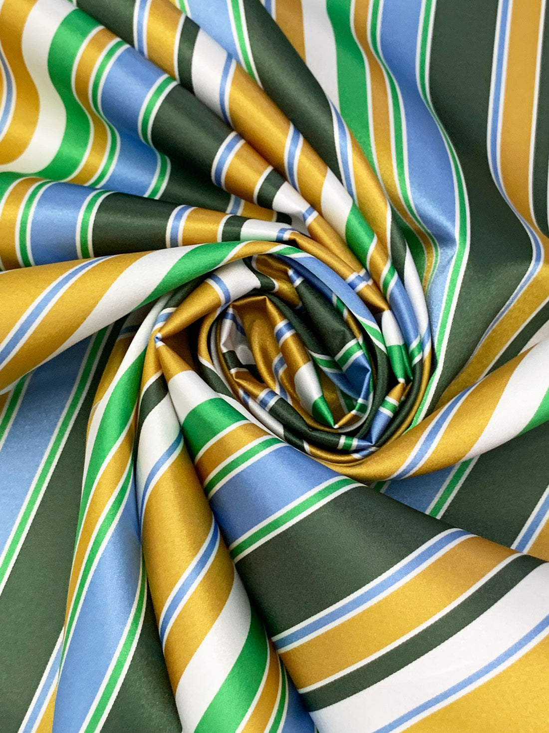 Goldenrod/Light Cobalt/Royal Hunter Green 100% Polyester Vertical Stripe Satin Coat Lining - Imported From Japan - 26W