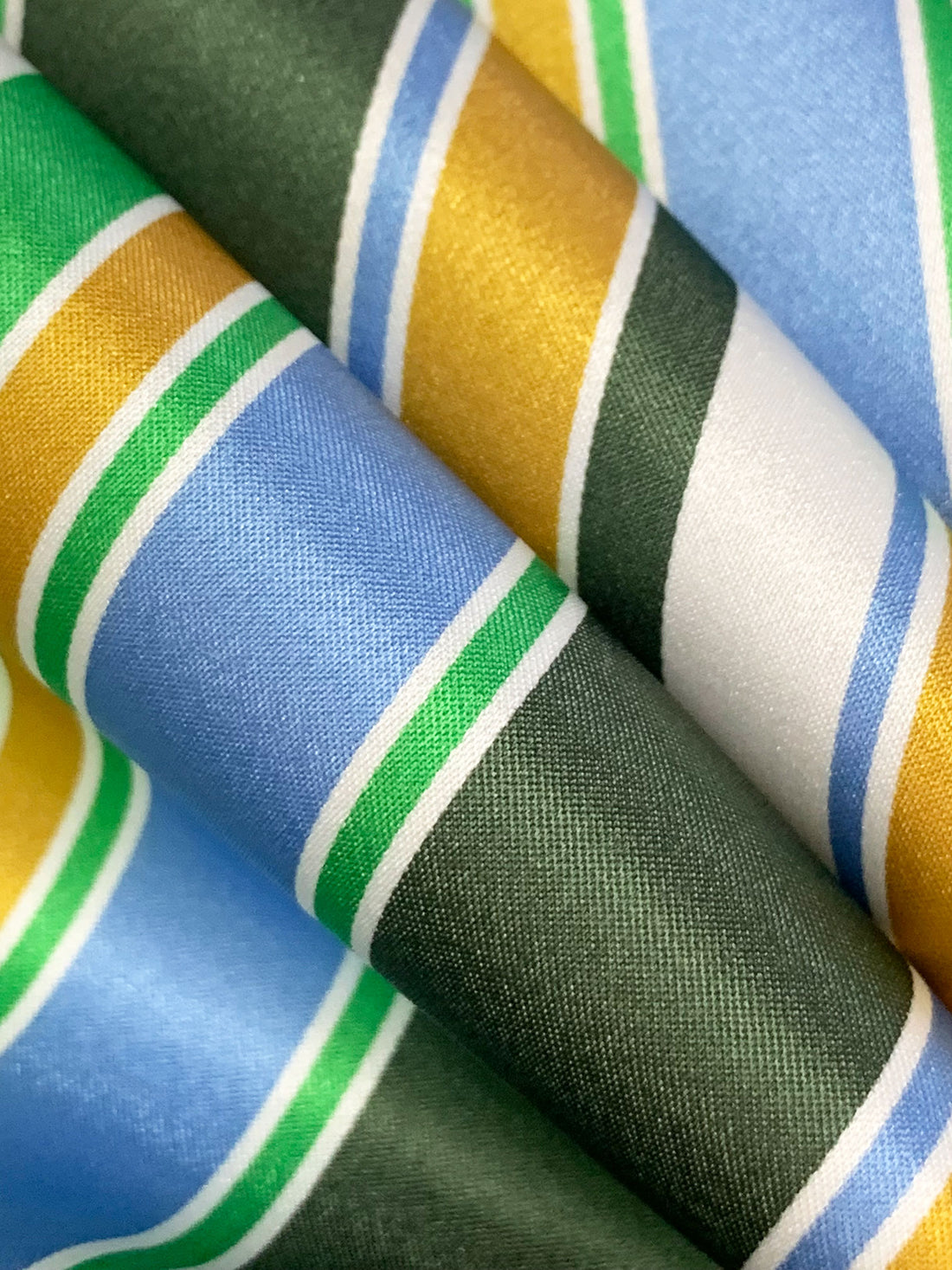 Goldenrod/Light Cobalt/Royal Hunter Green 100% Polyester Vertical Stripe Satin Coat Lining - Imported From Japan - 26W