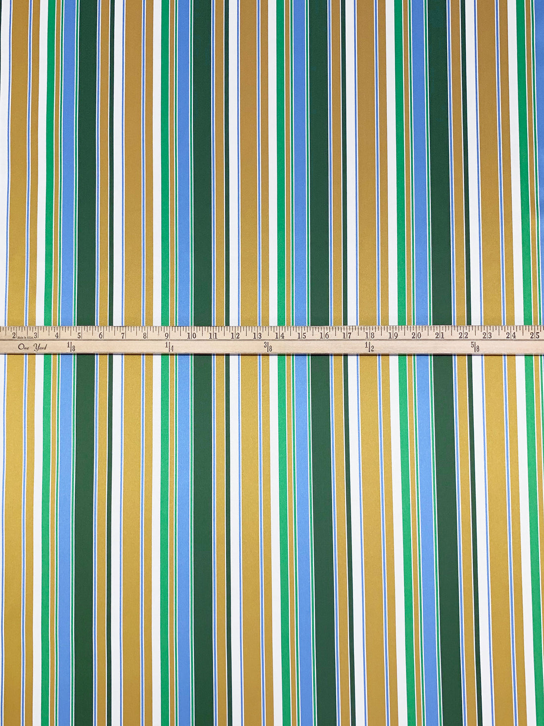 Goldenrod/Light Cobalt/Royal Hunter Green 100% Polyester Vertical Stripe Satin Coat Lining - Imported From Japan - 26W