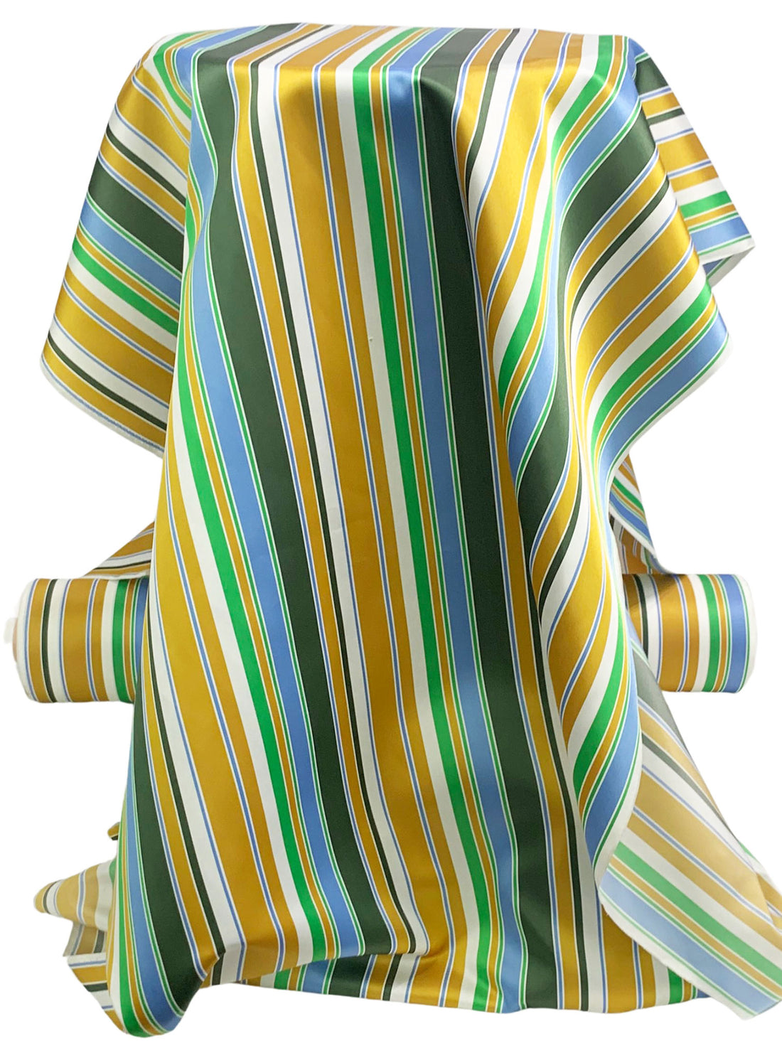 Goldenrod/Light Cobalt/Royal Hunter Green 100% Polyester Vertical Stripe Satin Coat Lining - Imported From Japan - 26W