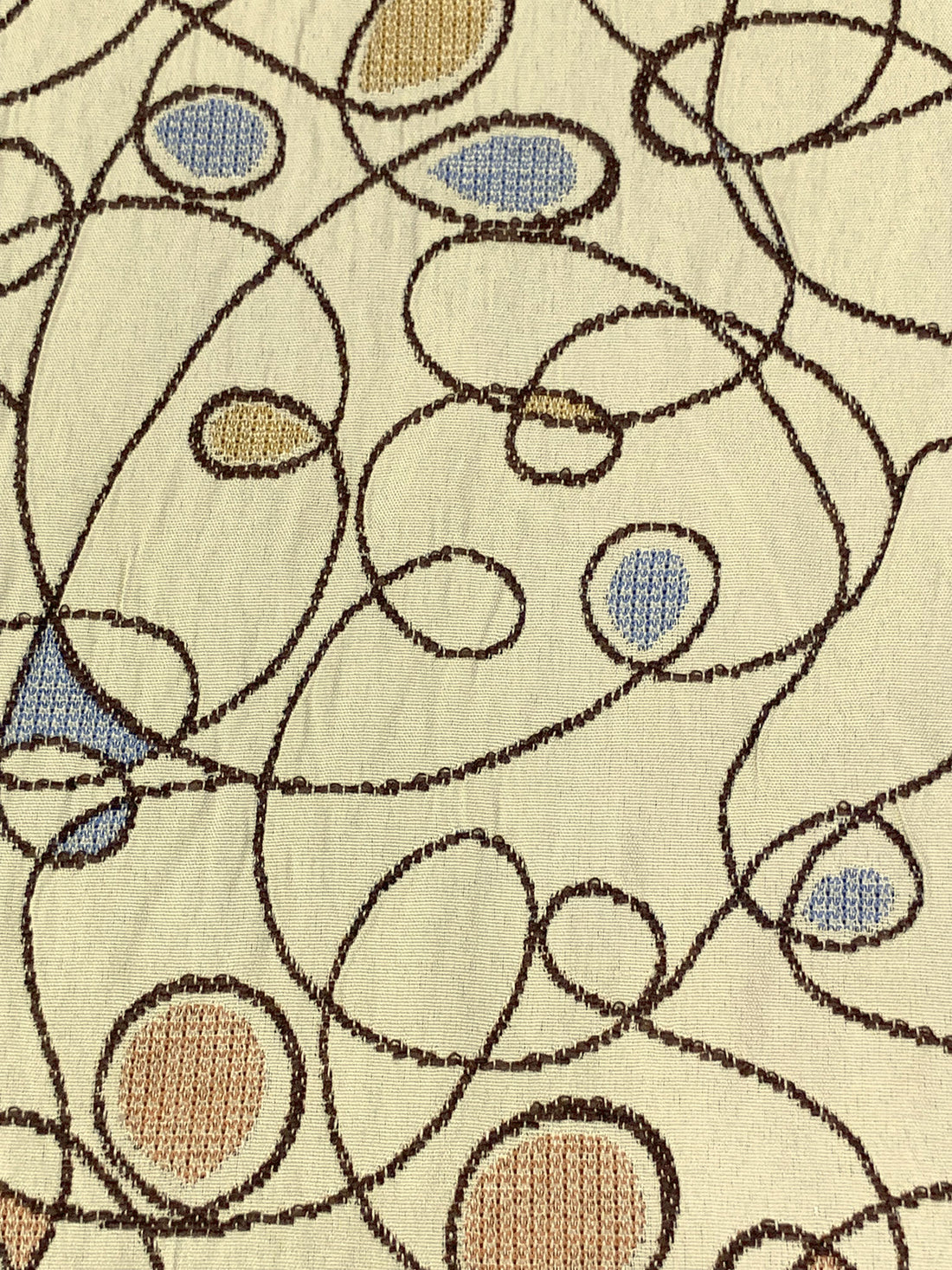 Pale Khaki/Earth Brown/Steel Blue 100% Polyester Embroidered Loops Home Decor Woven 54W