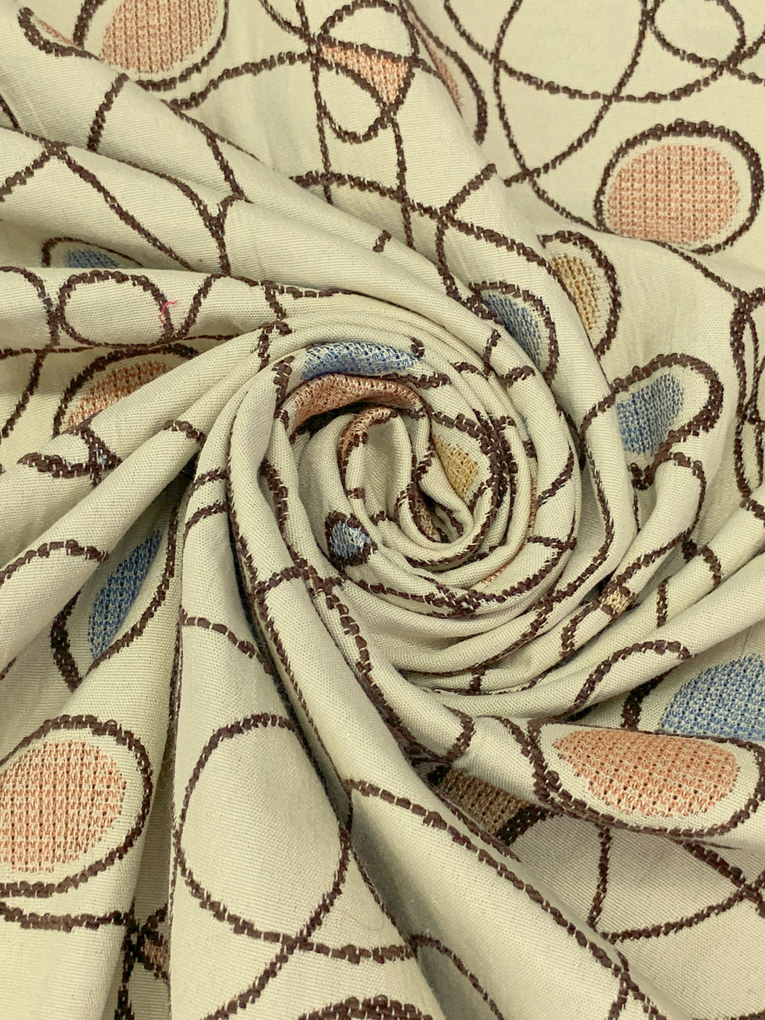Pale Khaki/Earth Brown/Steel Blue 100% Polyester Embroidered Loops Home Decor Woven 54W