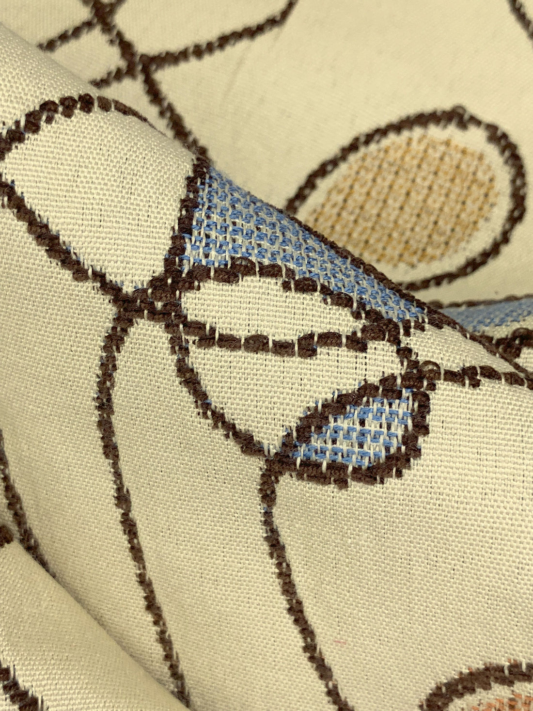 Pale Khaki/Earth Brown/Steel Blue 100% Polyester Embroidered Loops Home Decor Woven 54W
