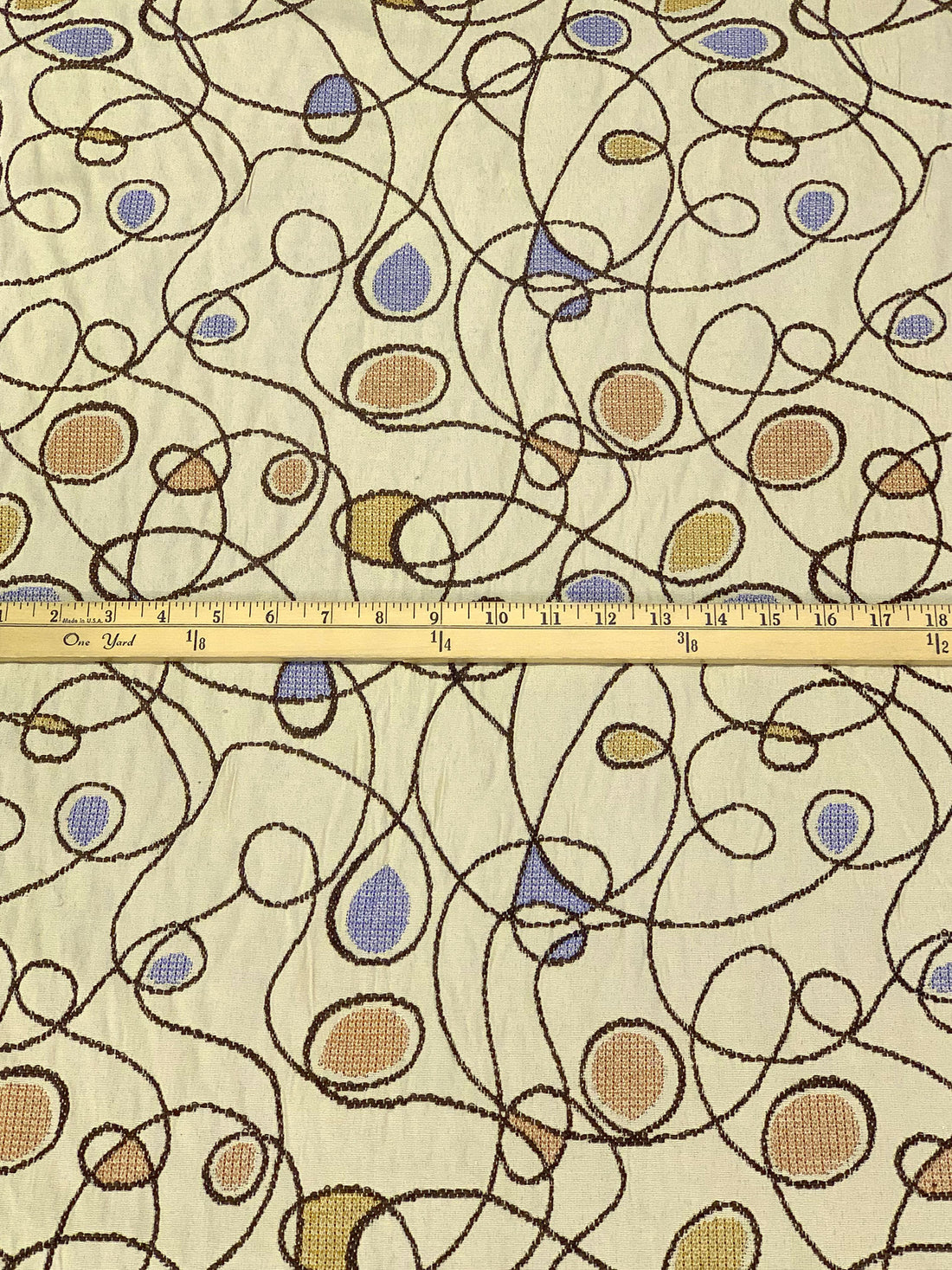 Pale Khaki/Earth Brown/Steel Blue 100% Polyester Embroidered Loops Home Decor Woven 54W
