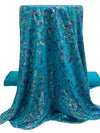 Teal Blue/Multi Polyester/Spandex Diagonal Dotted Floral Foil Print Activewear Knit - Elite Sportswear - 60W