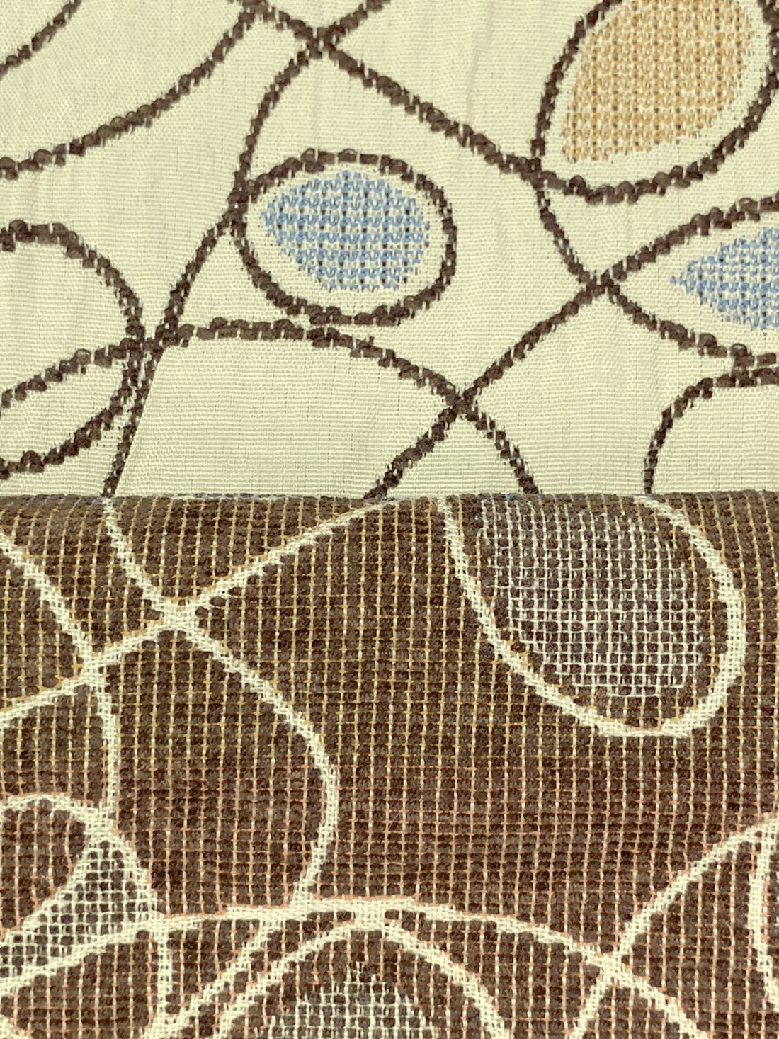 Pale Khaki/Earth Brown/Steel Blue 100% Polyester Embroidered Loops Home Decor Woven 54W