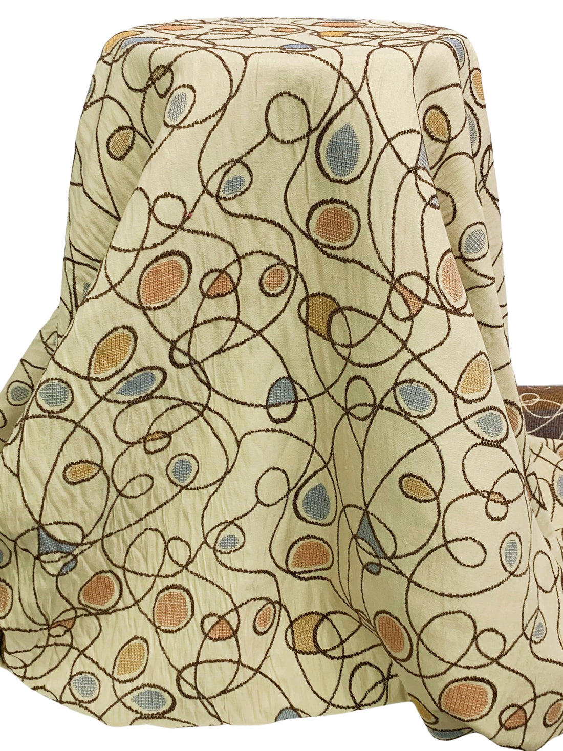 Pale Khaki/Earth Brown/Steel Blue 100% Polyester Embroidered Loops Home Decor Woven 54W
