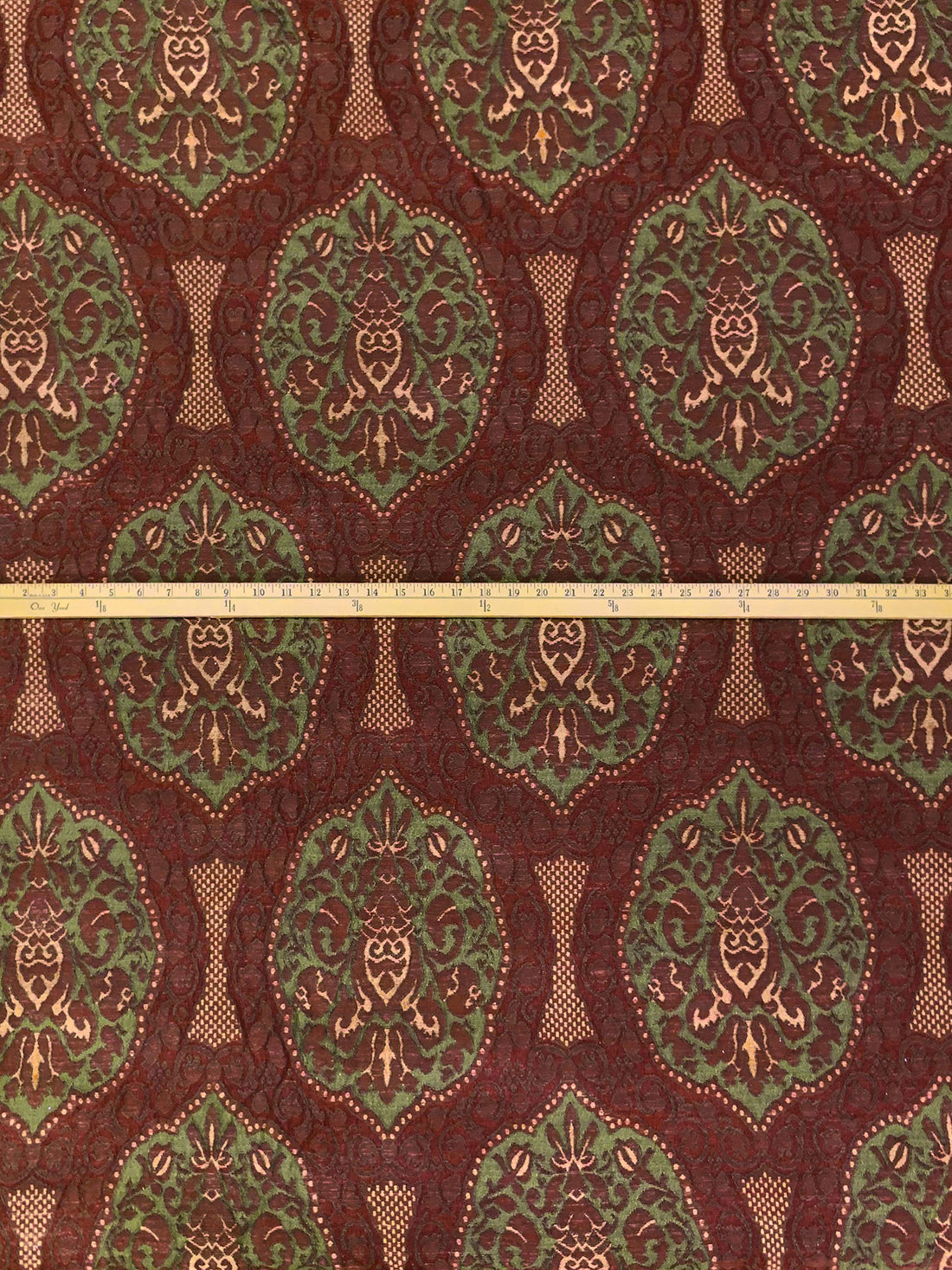 Maroon/Soft Tan/Sage Green 100% Polyester Textured Medallion Motif Home Decor Woven 50W