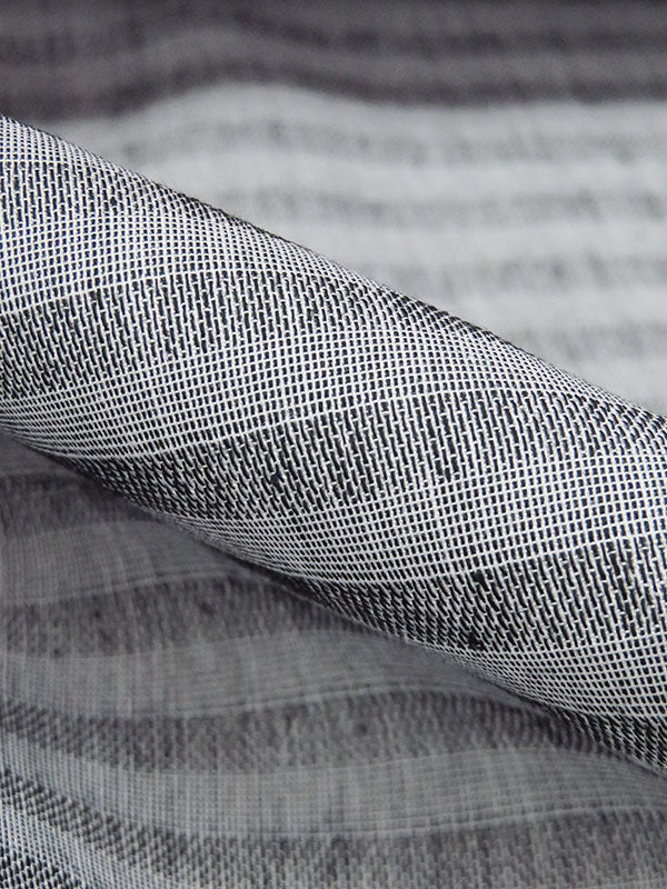 Muted Black/White Cotton/Polyester Horizontal Stripe Yarn-Dyed Shirting 56W