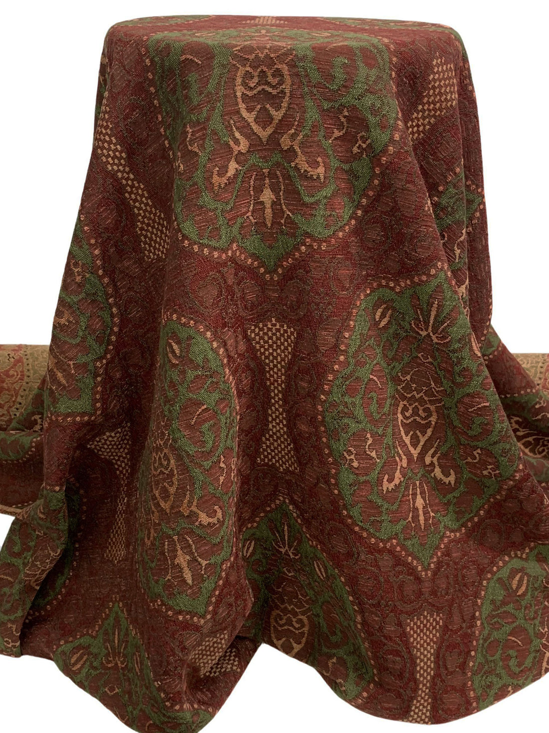Maroon/Soft Tan/Sage Green 100% Polyester Textured Medallion Motif Home Decor Woven 50W