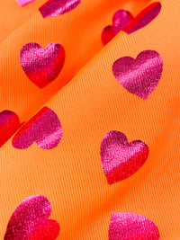 Fluorescent Orange/Cerise Pink Polyester/Spandex Hearts Foil Print Activewear Knit - Elite Sportswear - 56W