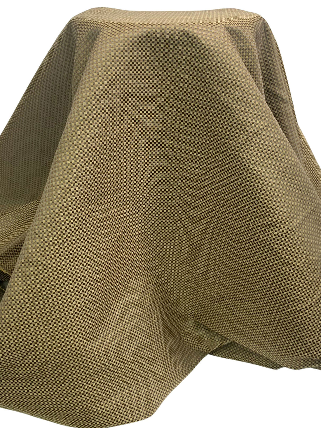 Otter Brown/Straw/Granite 100% Silk Check Basketweave Jacquard Home Decor Woven 56W