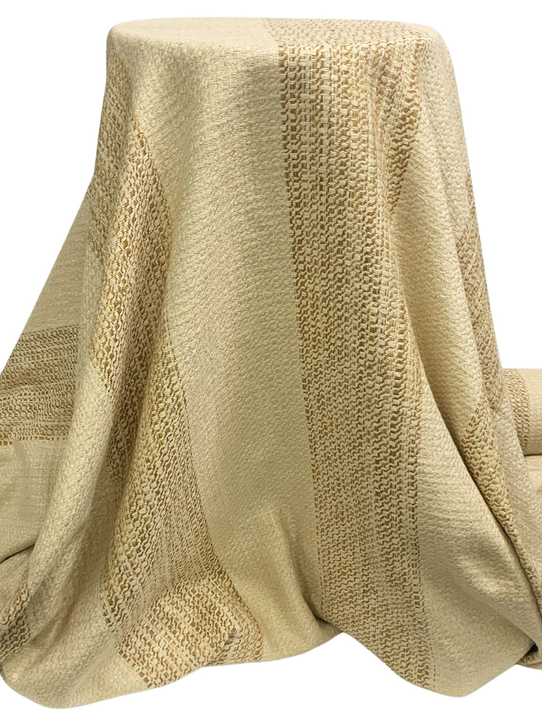Soft Tan/Golden Oak 100% Silk Vertical Stripe Basketweave Suiting 56W