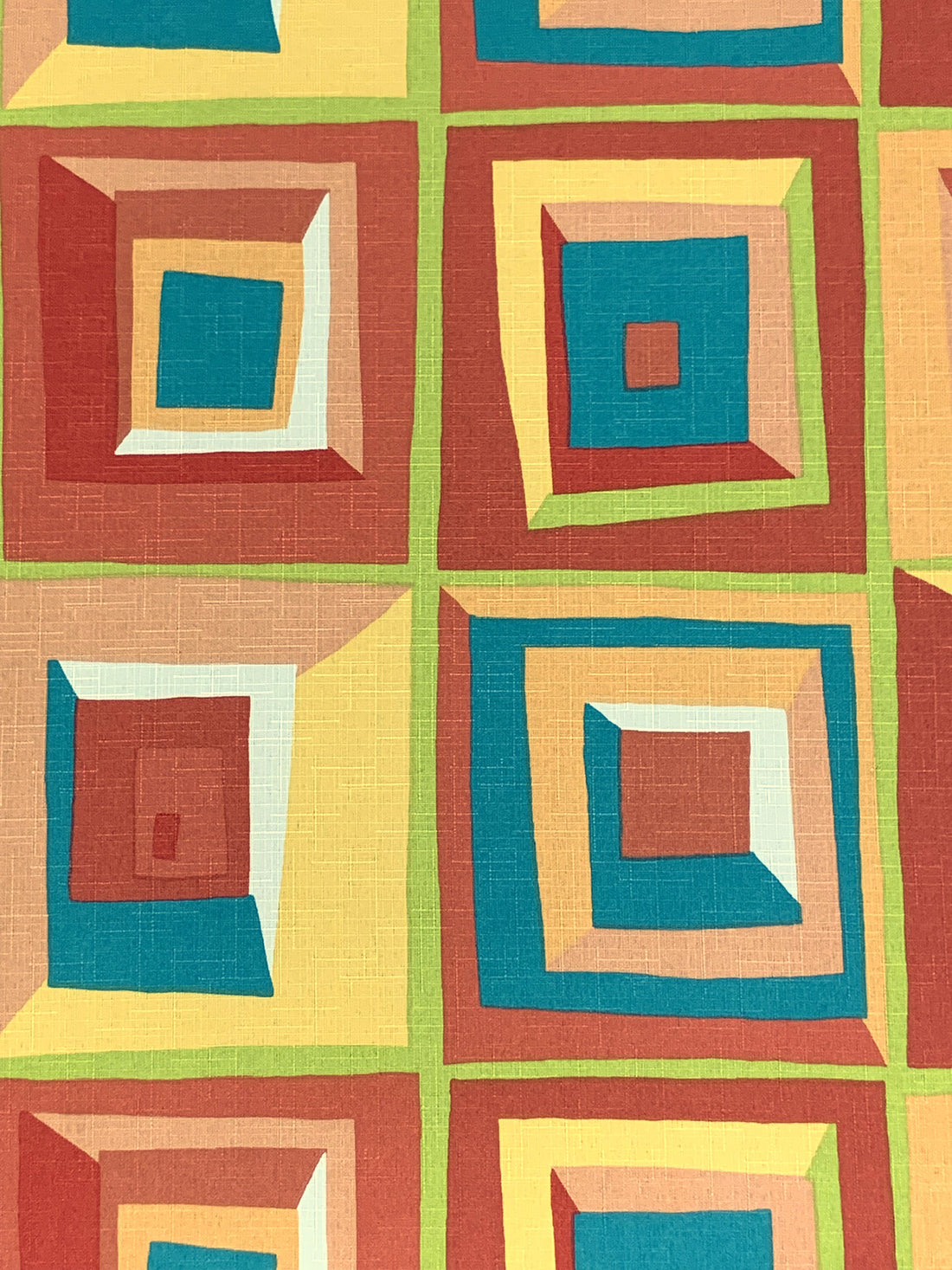 Mellow Apricot/Teal/Multi 100% Polyester Irregular Square Tiles Print Light Weight Canvas 53W