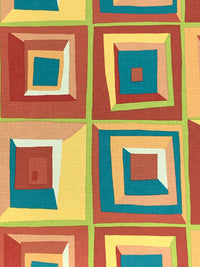 Mellow Apricot/Teal/Multi 100% Polyester Irregular Square Tiles Print Light Weight Canvas 53W