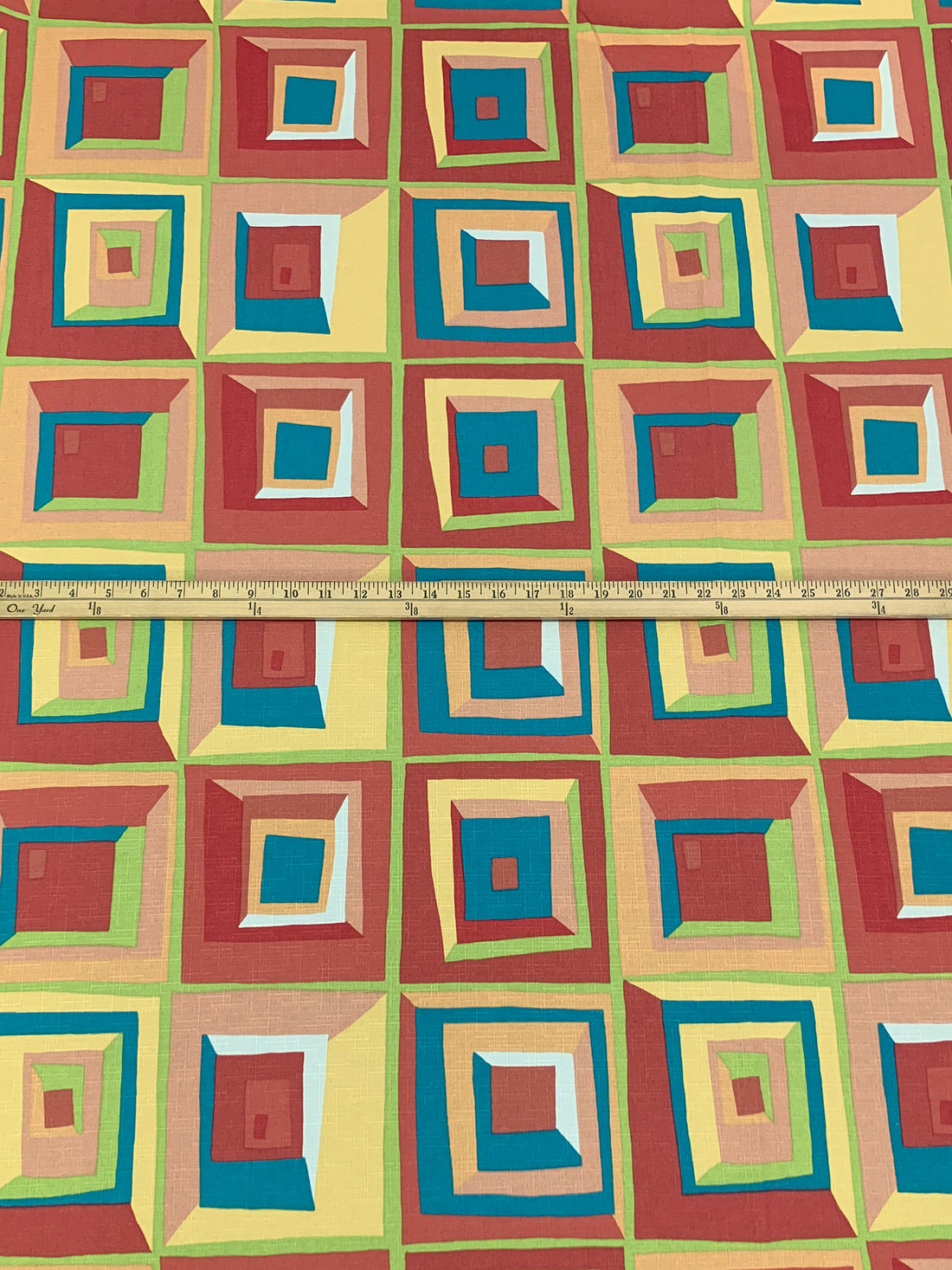 Mellow Apricot/Teal/Multi 100% Polyester Irregular Square Tiles Print Light Weight Canvas 53W