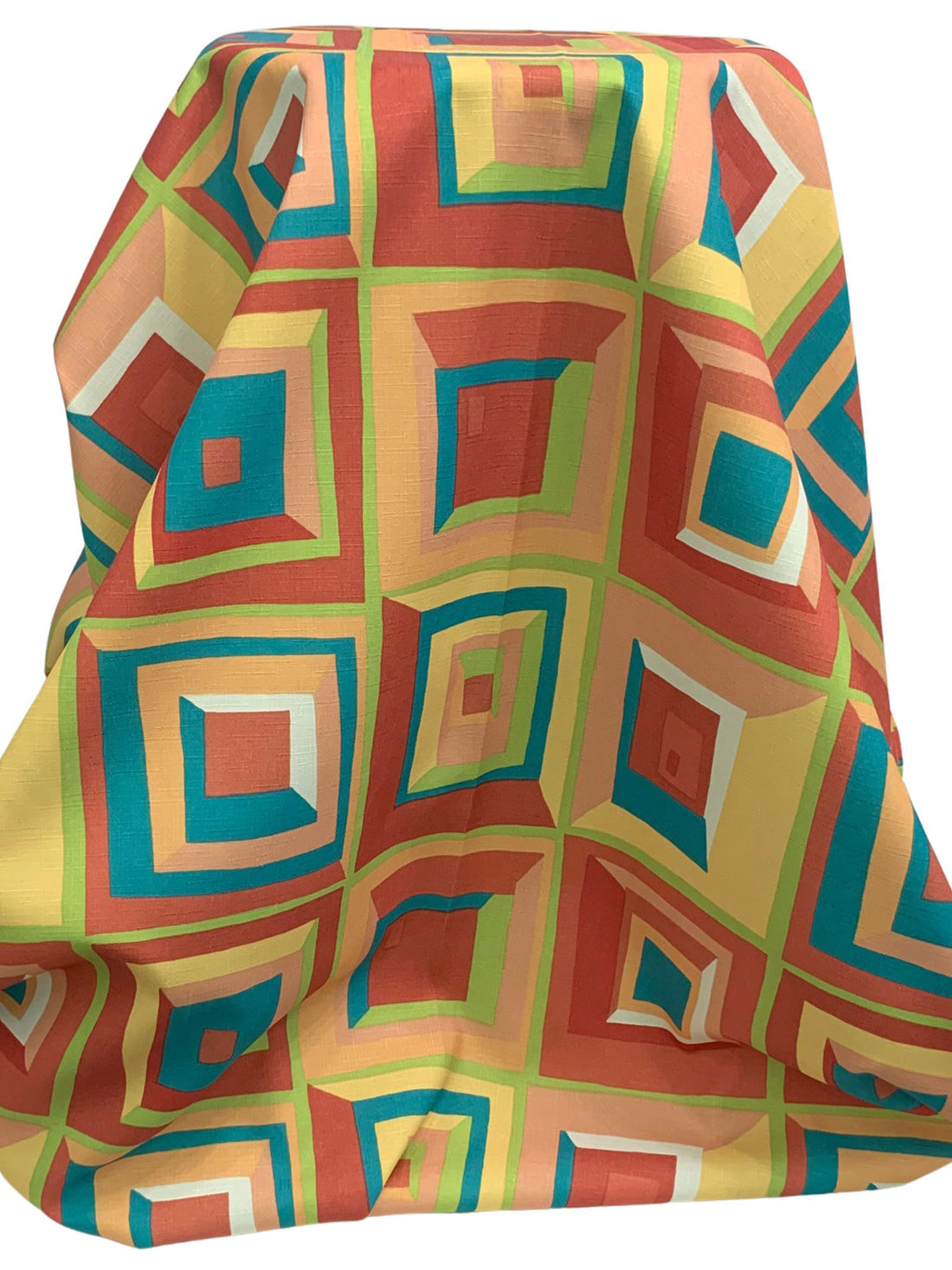 Mellow Apricot/Teal/Multi 100% Polyester Irregular Square Tiles Print Light Weight Canvas 53W