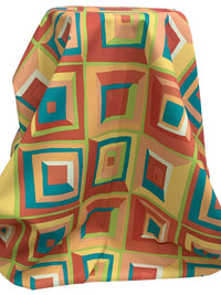 Mellow Apricot/Teal/Multi 100% Polyester Irregular Square Tiles Print Light Weight Canvas 53W