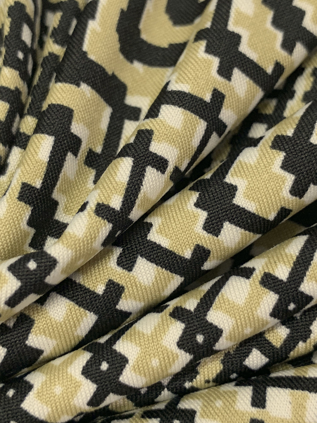Ecru/Black/Off-White Polyester/Lycra Abstract Horizontal Geometric Print DTY Knit 58W