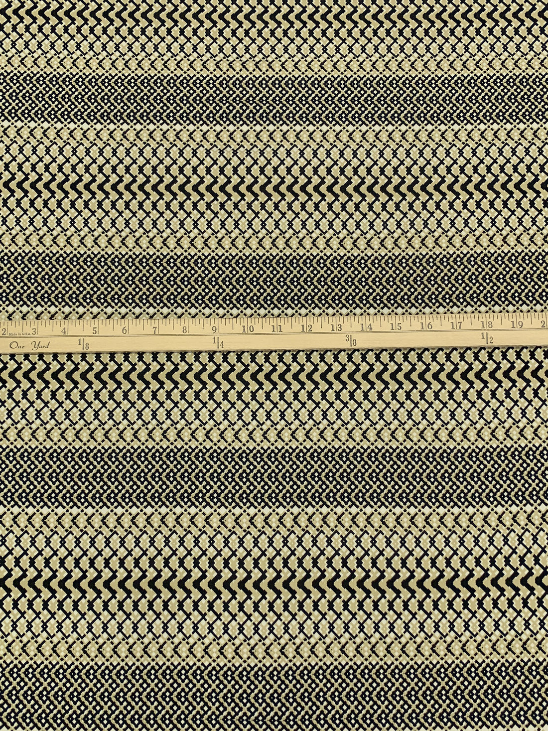 Ecru/Black/Off-White Polyester/Lycra Abstract Horizontal Geometric Print DTY Knit 58W